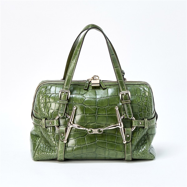 【原宿店限定】GUCCI ホースビット 85周年記念モデル ハンドバッグ 163290 グリーン ゴールド クロダイル