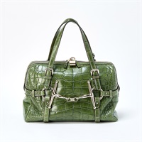 【原宿店限定】GUCCI ホースビット 85周年記念モデル ハンドバッグ 163290 グリーン ゴールド クロダイル
