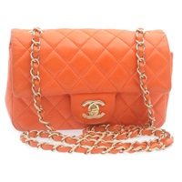 【原宿店限定】シャネル CHANEL クラシック ショルダーバッグ マトラッセ ミニ チェーン フラップ ターンロック ラムスキン オレンジ レディース 29106SAM