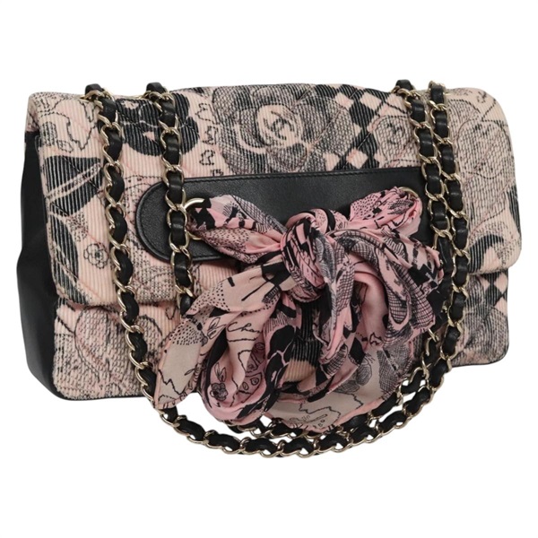 【原宿店限定】シャネル CHANEL ショルダーバッグ チェーン Vステッチ コーデュロイ ピンク ゴールド レディース 115032AM