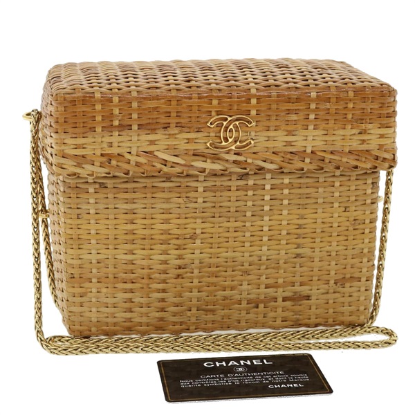 【原宿店限定】シャネル CHANEL ショルダーバッグ 籠 チェーン レザー ラタン ベージュ レディース 31932SM