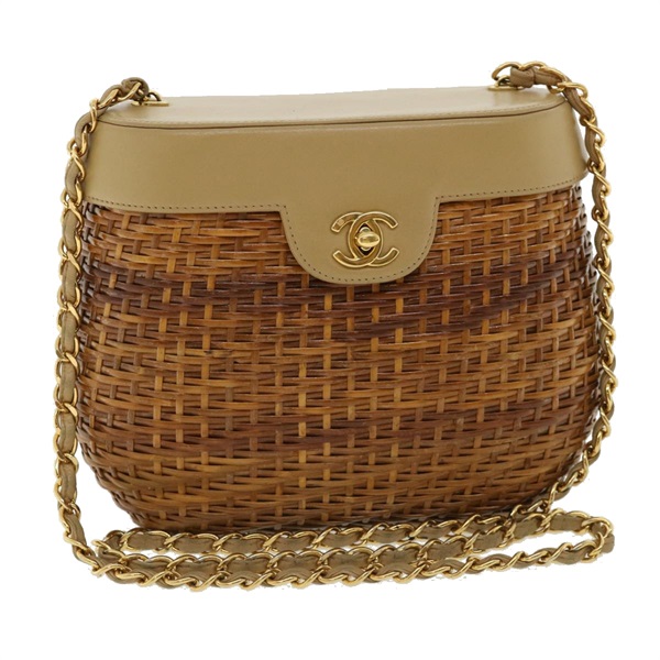 【原宿店限定】シャネル CHANEL ショルダーバッグ 籠 チェーン レザー ラタン ブラウン レディース 31896SM