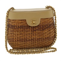 【原宿店限定】シャネル CHANEL ショルダーバッグ 籠 チェーン レザー ラタン ブラウン レディース 31896SM