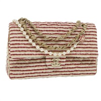 【原宿店限定】シャネル CHANEL ショルダーバッグ キルティング マトラッセ　チェーン キャンバス レッド ベージュ レディース 58343SM