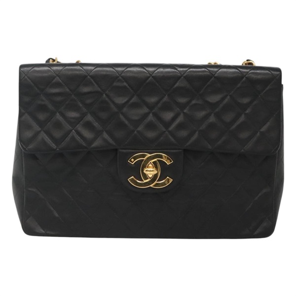 【原宿店限定】シャネル CHANEL ショルダーバッグ デカマトラッセ34 シングルフラップ  チェーン ラムスキン ブラック ゴールド レディース nb349AM