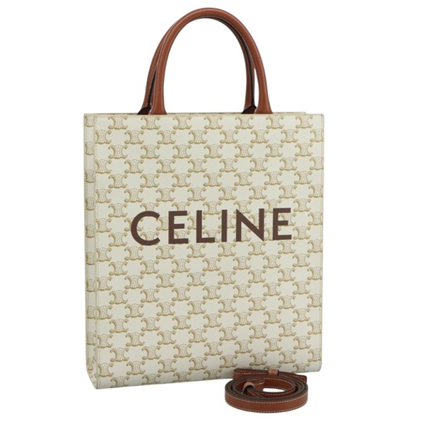 【原宿店限定】セリーヌ CELINE スモール バーティカル カバ トートバッグ トリオンフ PVCレザー 2way ホワイト レディース 95139SM