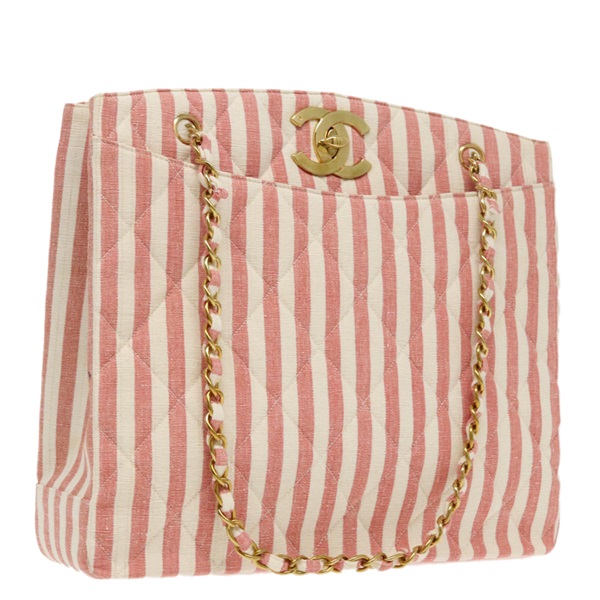 【原宿店限定】シャネル CHANEL ショルダーバッグ マトラッセ チェーン キャンバス ゴールド ピンク レディース 96691SM