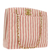 【原宿店限定】シャネル CHANEL ショルダーバッグ マトラッセ チェーン キャンバス ゴールド ピンク レディース 96691SM