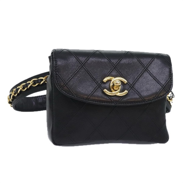 【原宿店限定】シャネル CHANEL ウエストバッグ ビコローレ チェーン レザー ブラック ゴールド レディース 90785AM