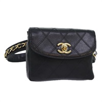 【原宿店限定】シャネル CHANEL ウエストバッグ ビコローレ チェーン レザー ブラック ゴールド レディース 90785AM