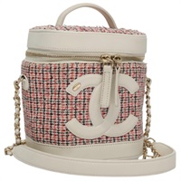 【原宿店限定】シャネル CHANEL 化粧ポーチ バニティ ツイード レザー 2way レッド ホワイト レディース 108914AM