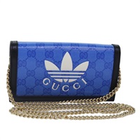 【原宿店限定】グッチ GUCCI 財布 GGスプリーム アディダスコラボ チェーン　ショルダー PVC ブルー 621892 レディース 88144A