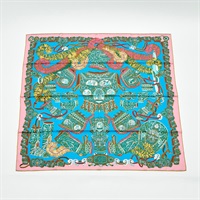 【原宿店限定】HERMES カレ 90 SOUS LE GIDE DE MARS / 軍神マルス スカーフ ピンク ブルー シルク