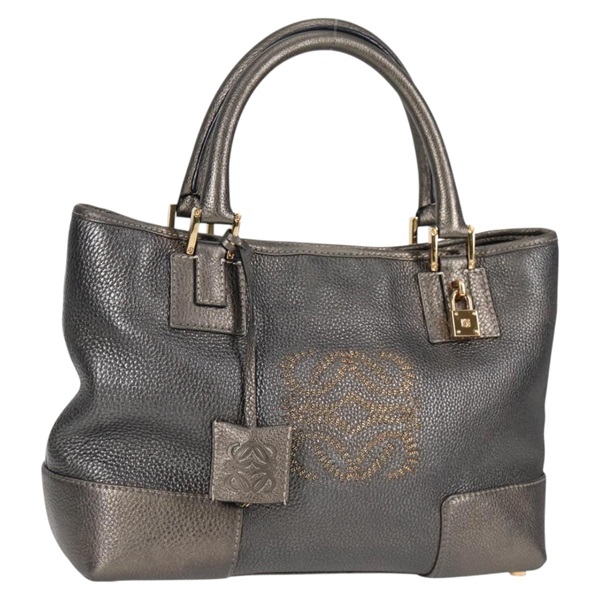 【原宿店限定】ロエベ LOEWE ハンドバッグ アナグラム レザー シルバー レディース 119684AM