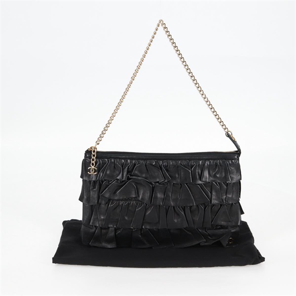 【原宿店限定】シャネル CHANEL ハンドバッグ チェーン ギャザー ラムスキン ブラック ゴールド レディース yk18016AM