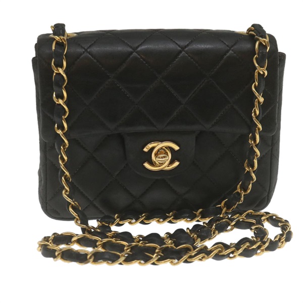 【原宿店限定】シャネル CHANEL ショルダーバッグ ミニマトラッセ チェーン フラップ ラムスキン ブラック ゴールド レディース hs689AV
