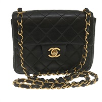 【原宿店限定】シャネル CHANEL ショルダーバッグ ミニマトラッセ チェーン フラップ ラムスキン ブラック ゴールド レディース hs689AV
