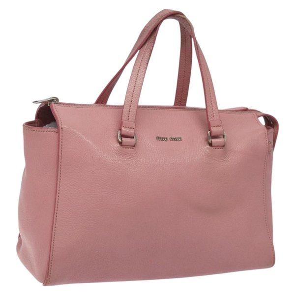 【原宿店限定】ミュウ ミュウ Miu Miu ハンドバッグ レザー ピンク シルバー レディース hk2192V