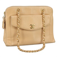 【原宿店限定】シャネル CHANEL ショルダーバッグ チェーン キャビアスキン ベージュ ゴールド レディース PP063V