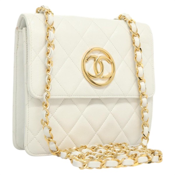 【原宿店限定】シャネル CHANEL ショルダーバッグ マトラッセ ココマーク チェーン ラムスキン ホワイト ゴールド レディース 122303V