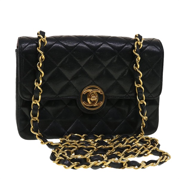 【原宿店限定】シャネル CHANEL ショルダーバッグ ミニマトラッセ チェーン ラムスキン ブラック レディース 42862AV