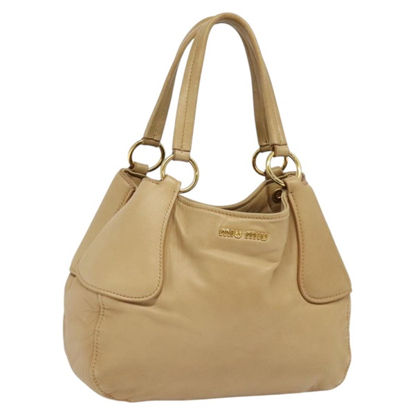 【原宿店限定】ミュウ ミュウ Miu Miu ハンドバッグ レザー ベージュ ゴールド レディース 124414V