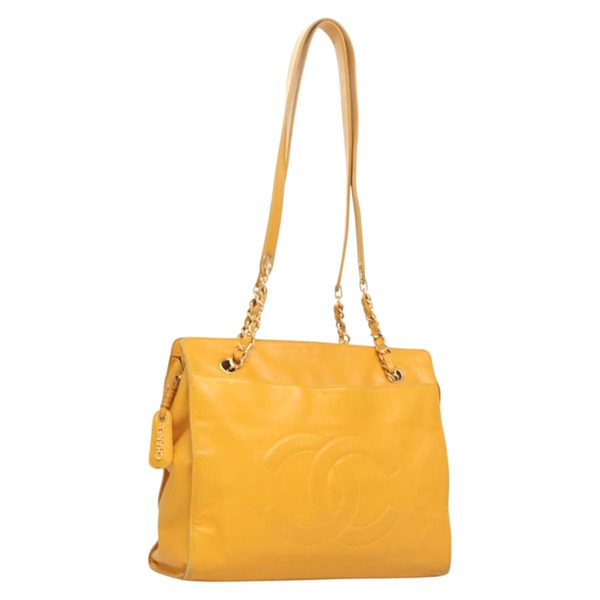【原宿店限定】シャネル CHANEL ショルダーバッグ ココマーク チェーン ラムスキン イエロー ゴールド レディース yk18209V