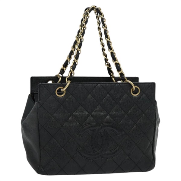 【原宿店限定】シャネル CHANEL ハンドバッグ チェーン キャビアスキン ブラック ゴールド レディース IN015V
