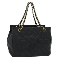 【原宿店限定】シャネル CHANEL ハンドバッグ チェーン キャビアスキン ブラック ゴールド レディース IN015V
