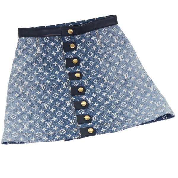 【原宿店限定】ルイ・ヴィトン LOUIS VUITTON スカート モノグラムジャガード Aライン デニム 40 ブルー 1A9NK9 レディース kk175V