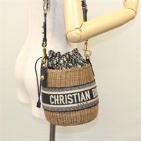 【原宿店限定】クリスチャンディオール Christian Dior ショルダーバッグ オブリーク ウィッカー  籐  ネイビー ブラウン レディース BA1114AM