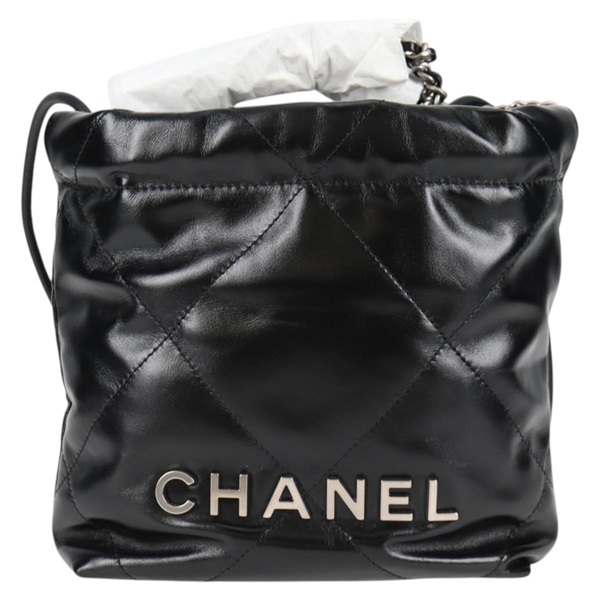 【原宿店限定】シャネル CHANEL ショルダーバッグ 22 スモール マトラッセ チェーン ラムスキン 2way ブラック シルバー レディース BA1051SM