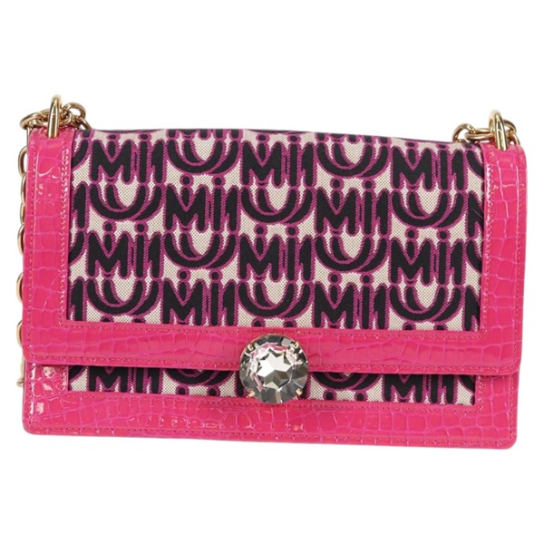 【原宿店限定】ミュウ ミュウ Miu Miu ショルダーバッグ チェーン キャンバス レザー 2way ピンク ゴールド レディース 120964AM
