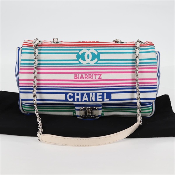 【原宿店限定】シャネル CHANEL ショルダーバッグ チェーン キャンバス ホワイト マルチカラー レディース 117109AM