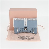【原宿店限定】ミュウ ミュウ Miu Miu ショルダーバッグ マテラッセ チェーン レザー ライトブルー シルバー レディース 118556M