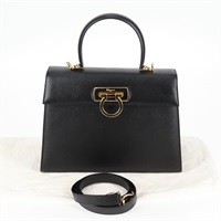 【原宿店限定】サルヴァトーレフェラガモ Salvatore Ferragamo ハンドバッグ ガンチーニ レザー 2way ブラック ゴールド レディース 121911AM