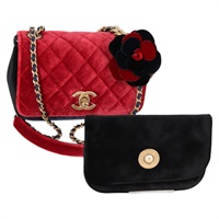 【原宿店限定】シャネル CHANEL ショルダーバッグ マトラッセ カメリア  チェーン ベロア レッド ネイビー レディース KD378SM