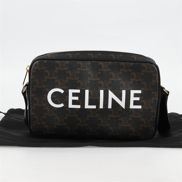 【原宿店限定】セリーヌ CELINE ショルダーバッグ トリオンフ PVCレザー ブラック ゴールド レディース nb463M
