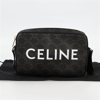 【原宿店限定】セリーヌ CELINE ショルダーバッグ トリオンフ PVCレザー ブラック ゴールド レディース nb463M