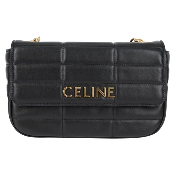 【原宿店限定】セリーヌ CELINE ショルダーバッグ チェーン レザー ブラック ゴールド レディース nb466M