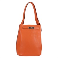 【原宿店限定】エルメス HERMES ソーケリー ショルダーバッグ トゴ レザー オレンジ シルバー レディース nb488M