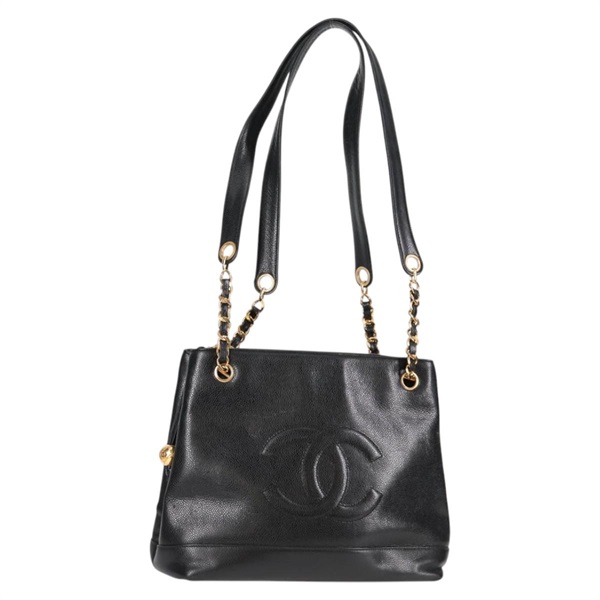 【原宿店限定】シャネル CHANEL ショルダーバッグ ココマーク キャビアスキン ブラック ゴールド レディース PP418M