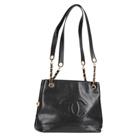 【原宿店限定】シャネル CHANEL ショルダーバッグ ココマーク キャビアスキン ブラック ゴールド レディース PP418M