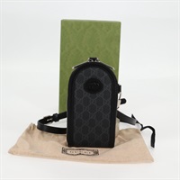 【原宿店限定】グッチ GUCCI フォンホルダー ショルダーバッグ GGスプリーム PVCレザー ブラック シルバー 724357 レディース sw385AM