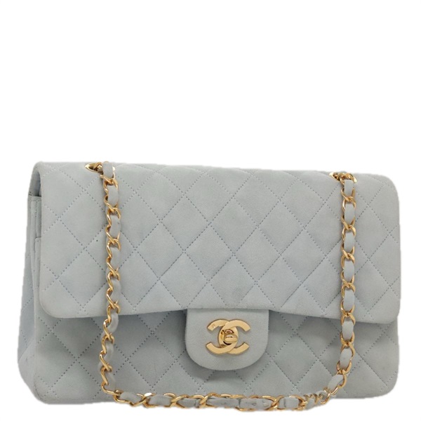 【原宿店限定】シャネル CHANEL ショルダーバッグ マトラッセ チェーン スエード ライトブルー ゴールド レディース 106433AV