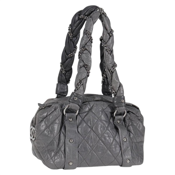 【原宿店限定】シャネル CHANEL ショルダーバッグ マトラッセ ココマーク レザー グレー シルバー レディース PP447V