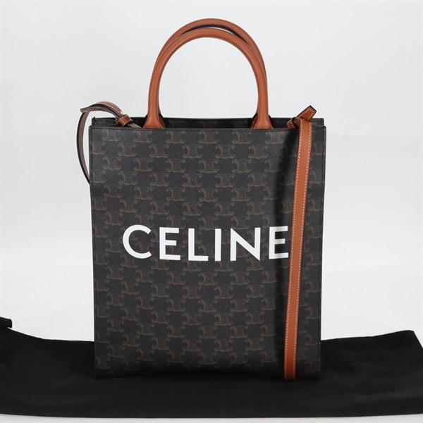 【原宿店限定】セリーヌ CELINE バーティカル カバ トートバッグ トリオンフ PVCレザー ブラック ゴールド レディース nb490M