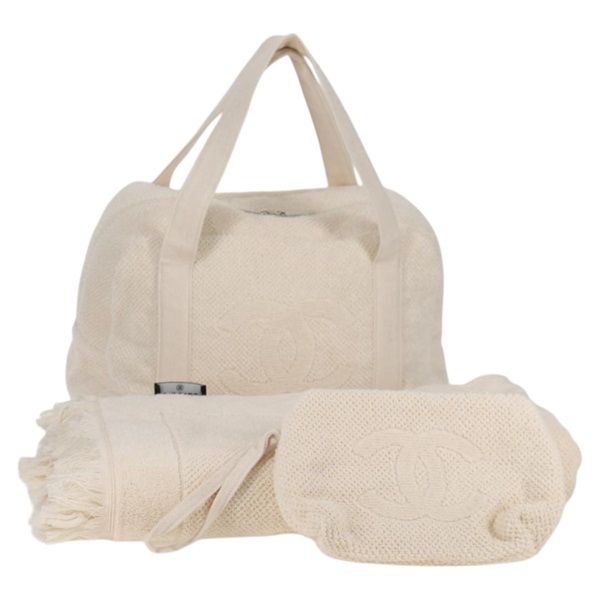 【原宿店限定】シャネル CHANEL ボストンバッグ ココマーク パイル ホワイト シルバー レディース BA1544AM