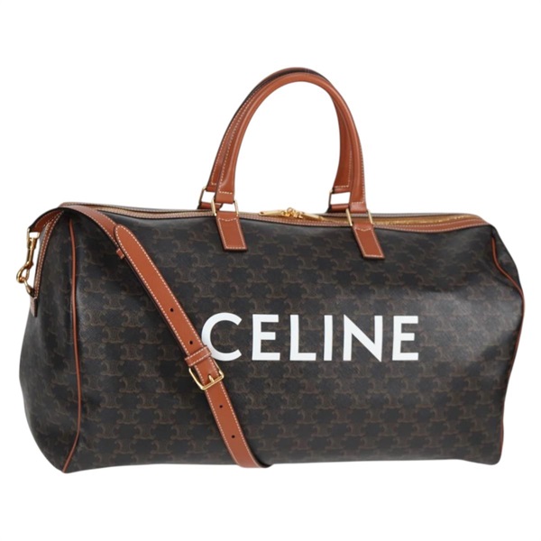 【原宿店限定】セリーヌ CELINE ボストンバッグ トリオンフ PVCレザー 2way ブラック ゴールド レディース nb467M