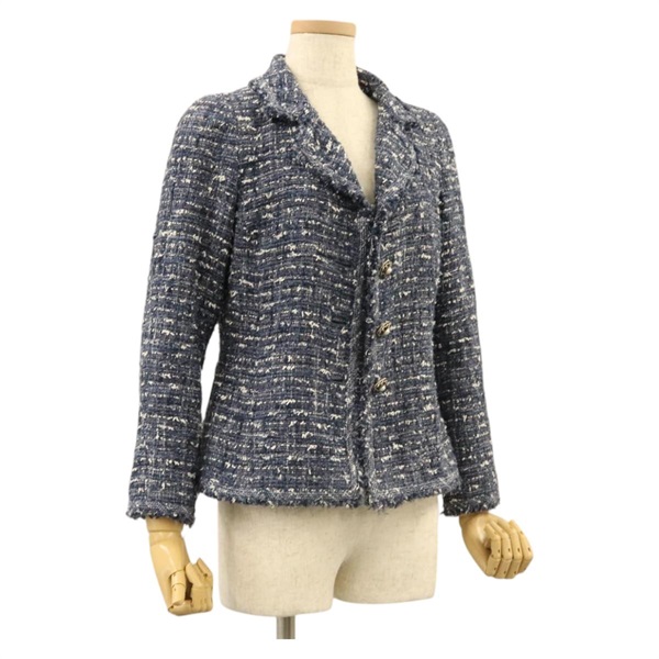 【原宿店限定】シャネル CHANEL 上着 ジャケット34 ツイード 34 ブルー レディース BA1352AM